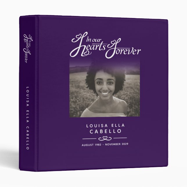 Memorial remembrance hearts dark purple photo book binder (Front/Spine)