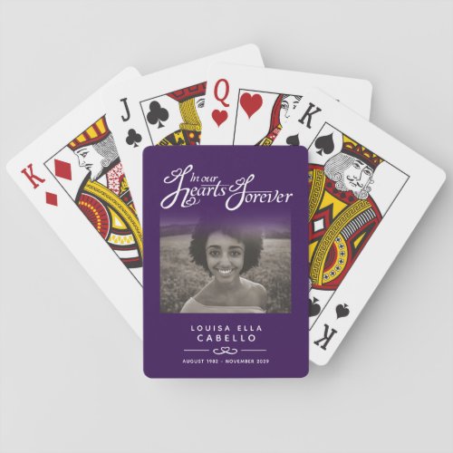 Memorial remembrance hearts purple photo  playing cards