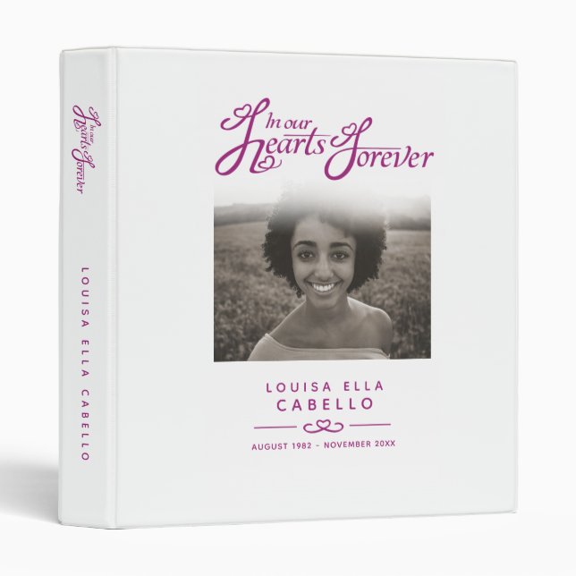 Memorial remembrance hearts white mauve photo book 3 ring binder (Front/Spine)