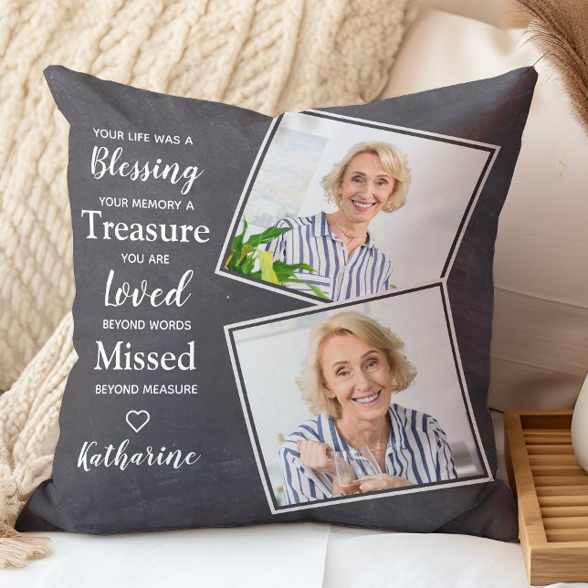 Memorial Remembrance Keepsake Custom 2 Photo  Throw Pillow (Creator Uploaded)