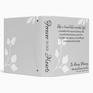 Memorial Remembrance Leaf Gray White Modern Custom 3 Ring Binder
