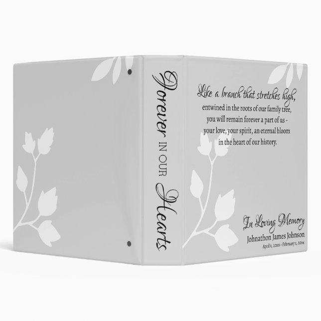 Memorial Remembrance Leaf Gray White Modern Custom 3 Ring Binder (Background)
