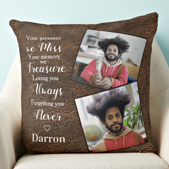 Memorial Remembrance Personalized Sympathy 2 Photo Throw Pillow (Creator Uploaded)