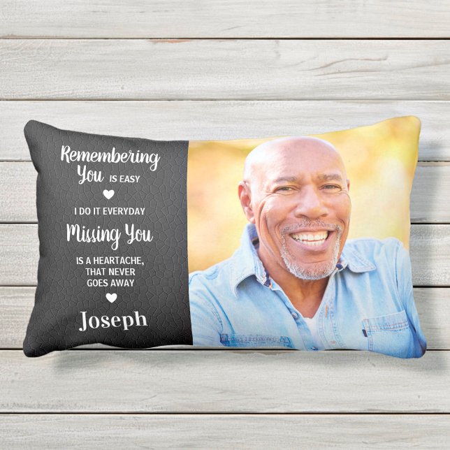 Memorial Remembrance Sympathy Faux Leather 2 Photo Lumbar Pillow (Creator Uploaded)