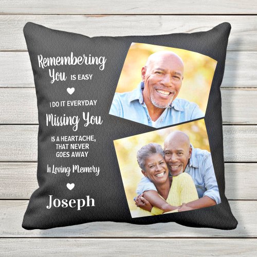 Memorial Remembrance Sympathy Faux Leather 2 Photo Throw Pillow