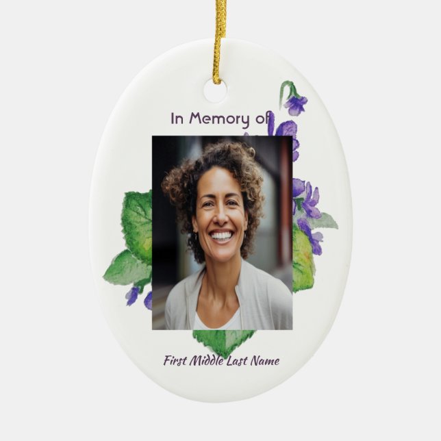 Memorial Remembrance Watercolor Wild Violet Ceramic Ornament (Front)