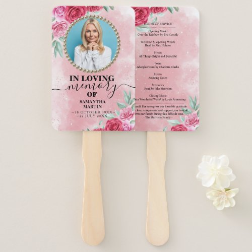Memorial Rosy Floral Celebration of Life Hand Fan
