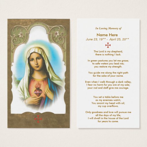 Memorial Sacred Heart of Mary Prayer Card | Zazzle