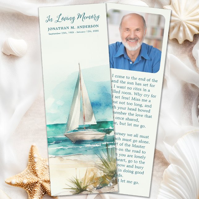 Memorial Sailboat Modern Photo Funeral Prayer Card Bookmarks (Creator Uploaded)