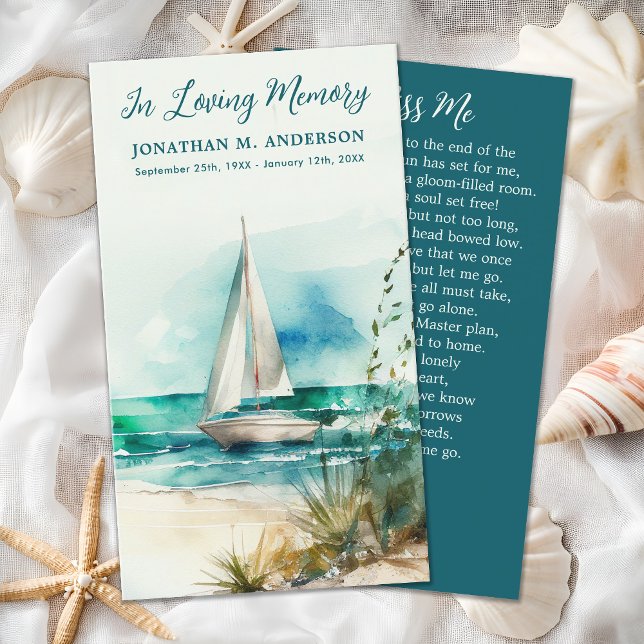 Memorial Sailboat Watercolor Funeral Prayer Card (Creator Uploaded)