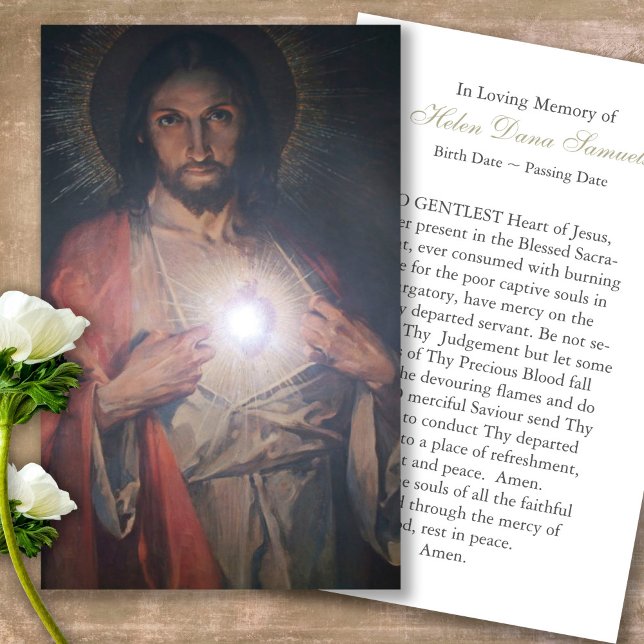 Memorial Scared Heart Jesus Prayer Sympathy Cards (catholic, religious, celebration of life, in loving memory of, prayer cards for bereavement)