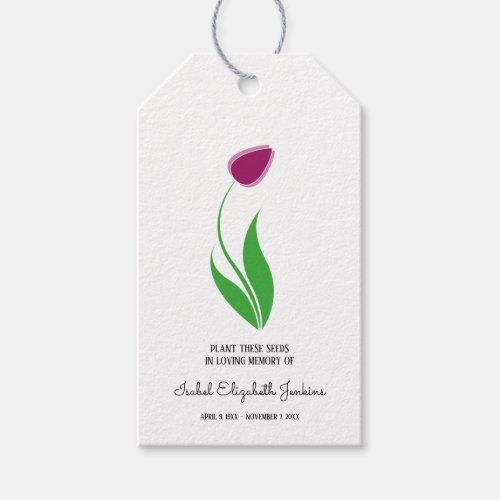 Memorial Seeds Pink Tulip Funeral Keepsake Gift Tags