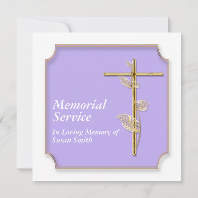 Memorial service announcement cross golden (Front)
