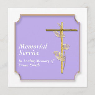 Memorial service announcement cross golden
