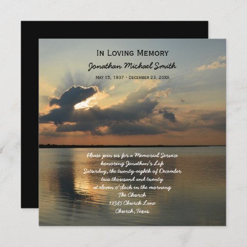 Memorial Service Announcement Invitation -- Sunset | Zazzle