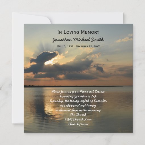 Memorial Service Announcement Invitation -- Sunset | Zazzle