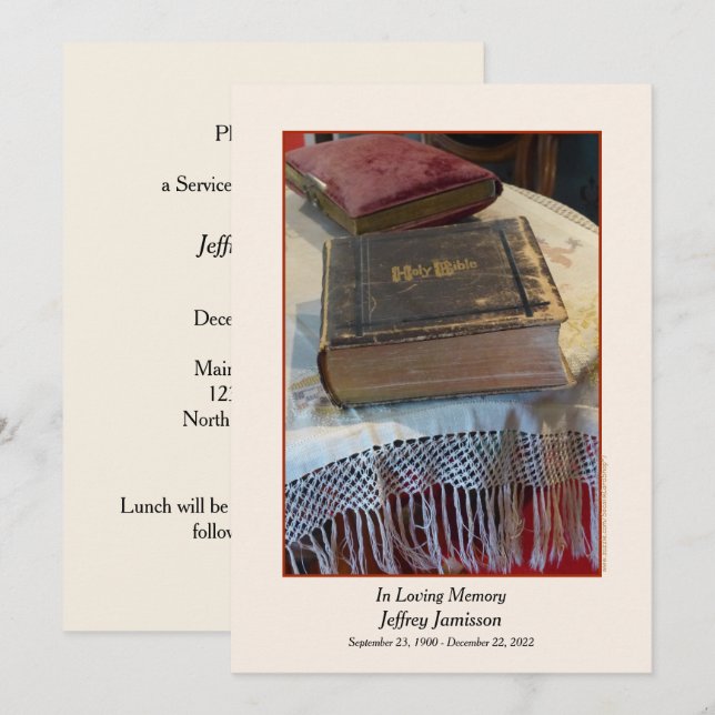 Memorial Service Announcement Vintage Bible Invite (Front/Back)