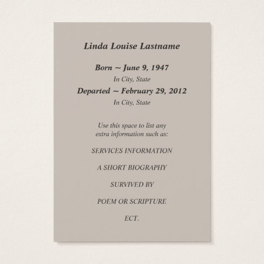 memorial service announcments (Back)