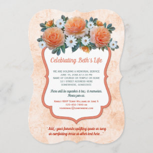 Memorial Service Apricot Roses White Daisies Photo Invitation