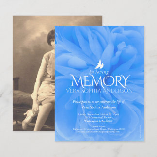 Memorial service blue rose funeral invitations