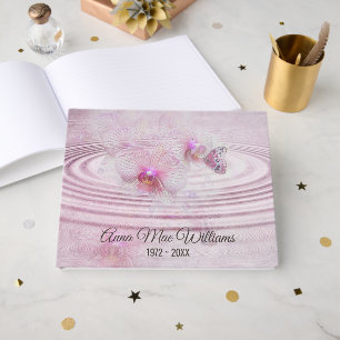 Memorial Service Butterfly on Pink Orchid Guest Book