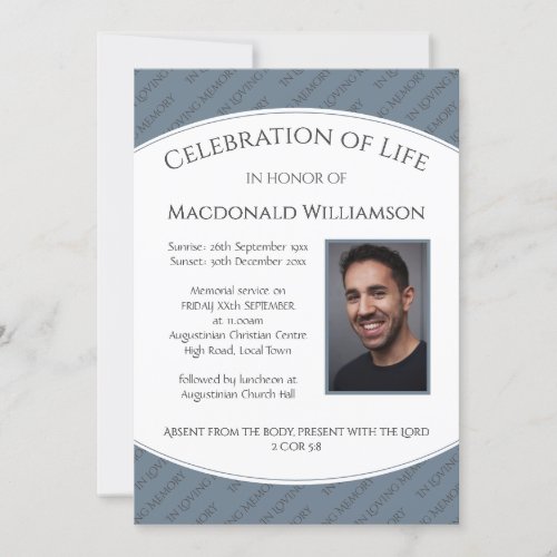 Memorial Service  CELEBRATION OF LIFE Dusky Blue Invitation