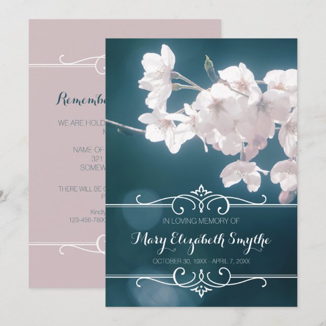 Memorial Service Cherry Blossoms Sakura Flowers Invitation (Front/Back)