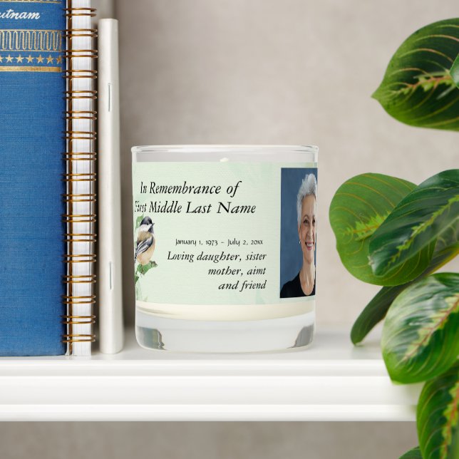Memorial Service Custom Cute Chickadee Bird Nature Scented Candle (Shelf)