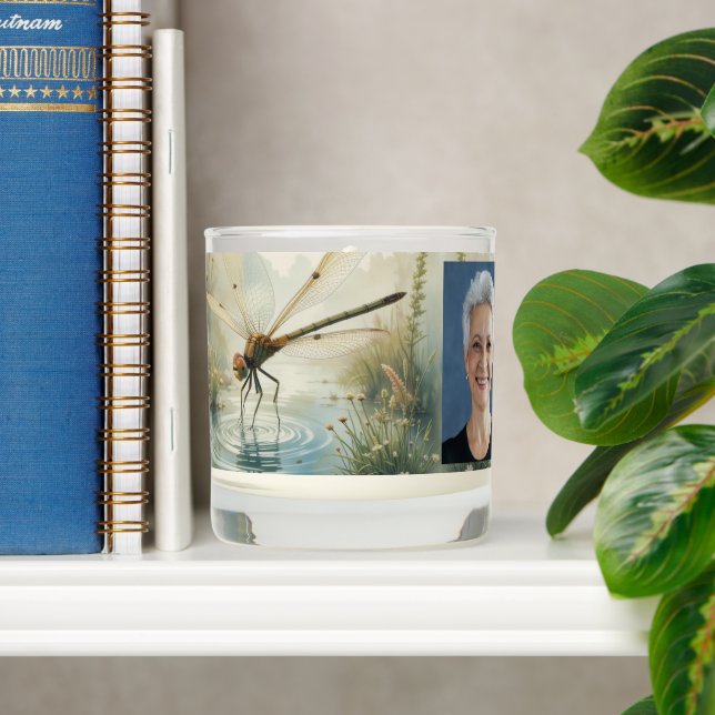 Memorial Service Custom Dragonfly Peaceful Lake  Scented Candle (Shelf)