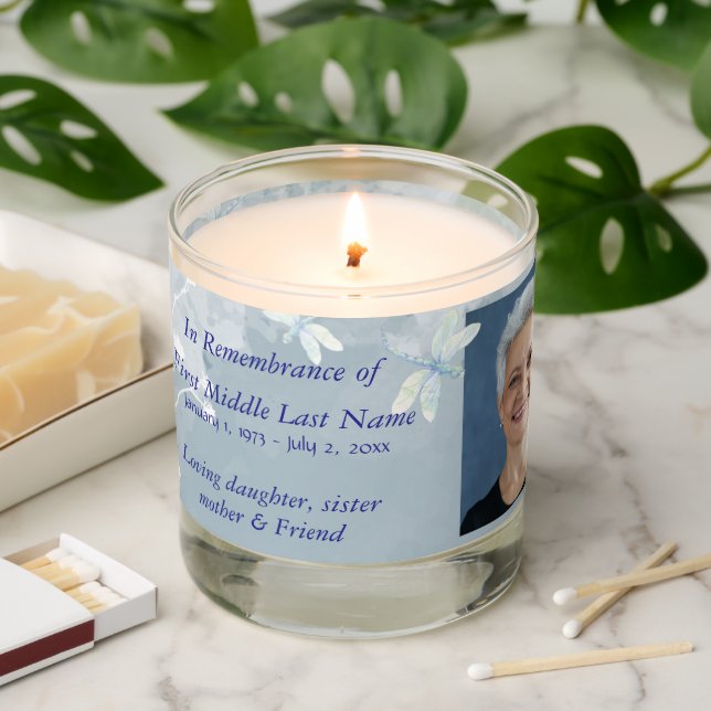 Memorial Service Dragonfly Custom Scented Candle (Lit)