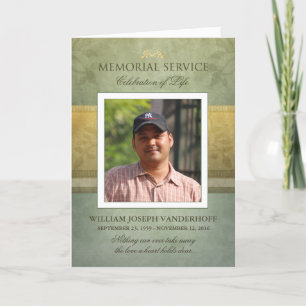 Memorial Service Elegant Green Gold Invitation