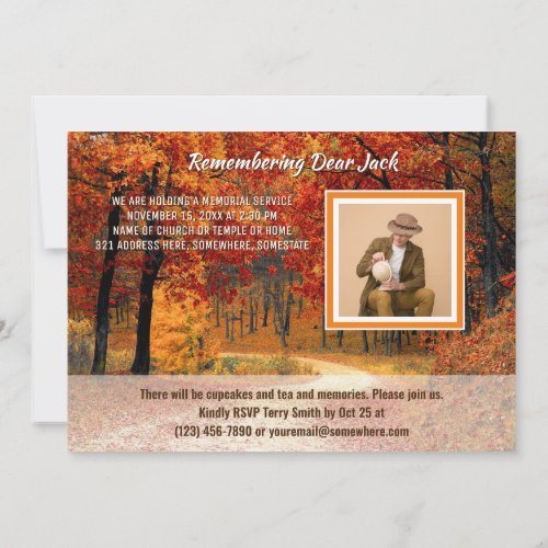 Memorial Service Fall Forest Autumn Add Your Photo Invitation
