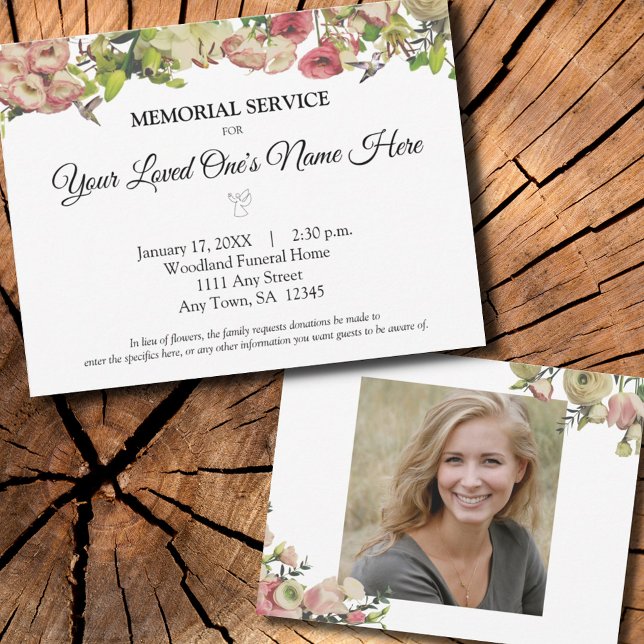 Memorial Service Flowers Hummingbird Elegant Photo Note Card (Creator Uploaded)