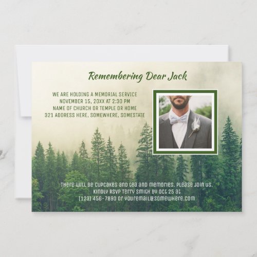 Memorial Service Foggy Forest Trees Add Your Photo Invitation