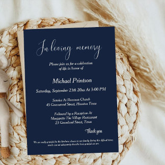 Memorial Service , Funeral, celebration of life Invitation