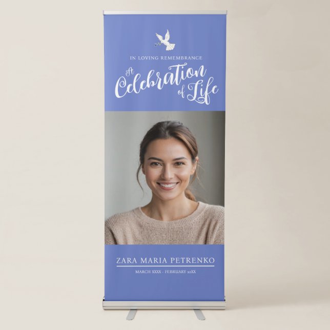 Memorial service funeral dove blue rose photo retractable banner (Front)