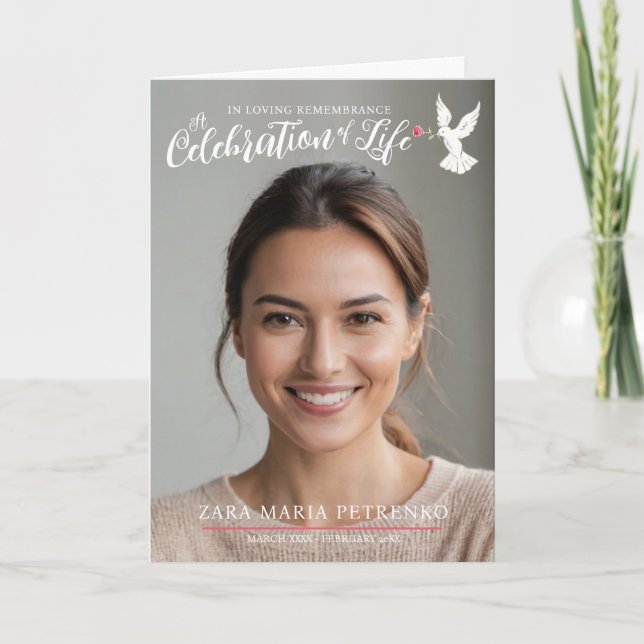 Memorial service funeral dove red pink rose photo program (Front)