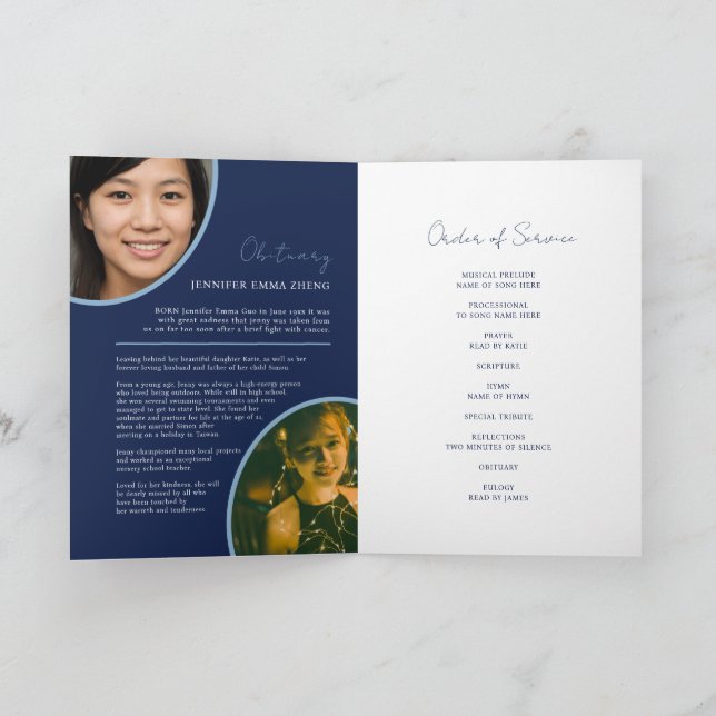 Memorial service funeral heart oval photo blue pro program (Inside)