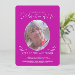 Memorial service funeral heart oval photo pink invitation