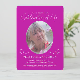 Memorial service funeral heart oval photo pink invitation