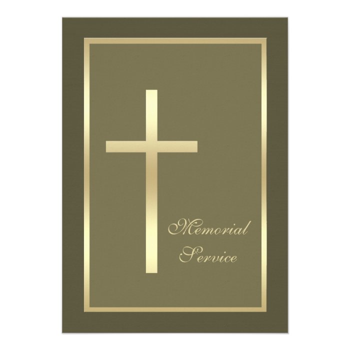 Memorial Service Gold Cross Invitation Custom Announcements