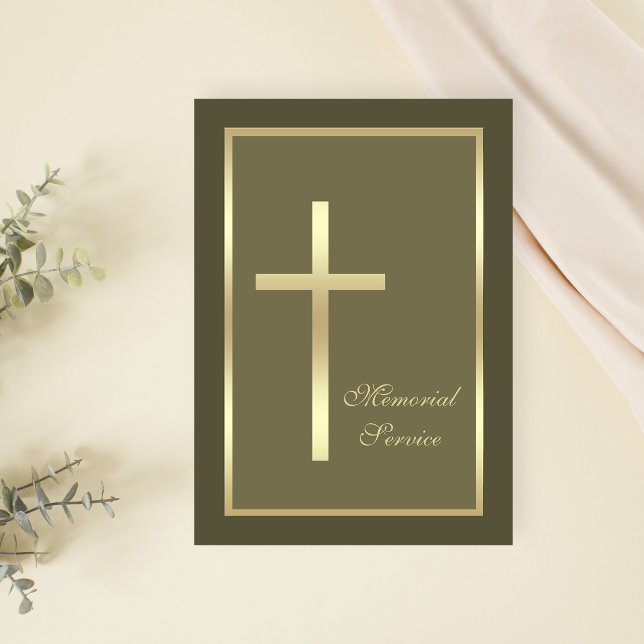 Memorial Service Gold Cross Religious Invitation (Creator Uploaded)
