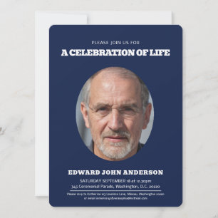 Memorial service heart oval photo blue white invitation
