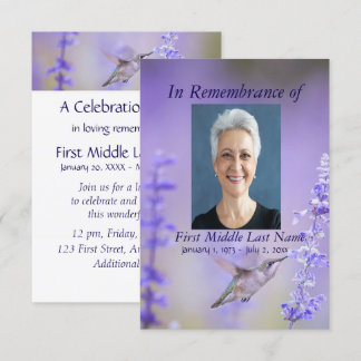 Memorial Service Hummingbird Lavender Custom Invitation