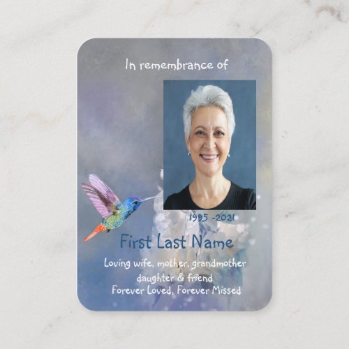 Memorial Service  Hummingbird White Flowers Business Card