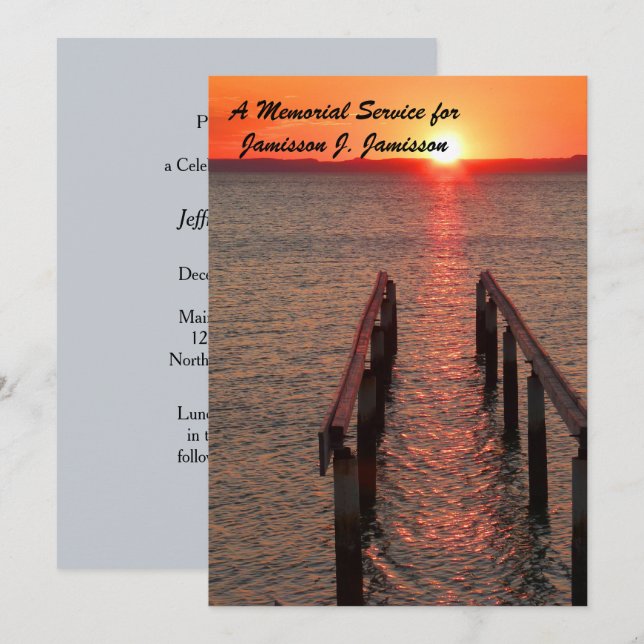 Memorial Service Invitation, Dock Pier Sunset Invitation (Front/Back)