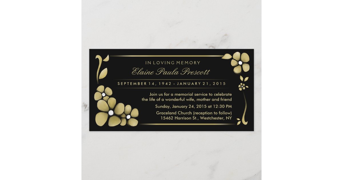 Memorial Service Invitation - Gold & Black Floral | Zazzle.com