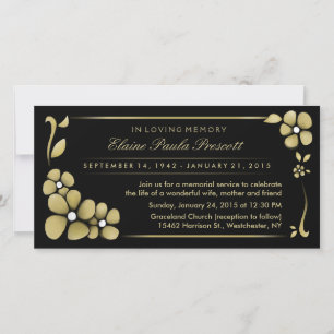 Memorial Service Invitation - Gold & Black Floral