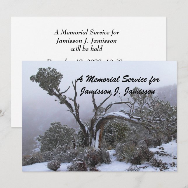 Memorial Service Invitation Winter Tree Snow (Front/Back)