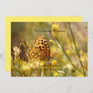 Memorial Service Invitation, Yellow Butterfly